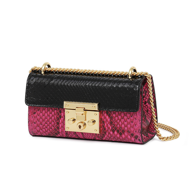 Cross-Border Hot-Selling Python Skin Women's Bag Genuine Leather Bag Fashion Trendy Light Luxury Horsebit Buckle Women's Handbag Manufacturer