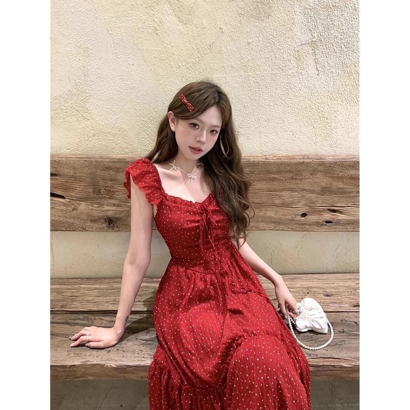 2025夏季新款收腰显瘦时尚设计感波点海边度假风连衣裙女装chic潮|undefined