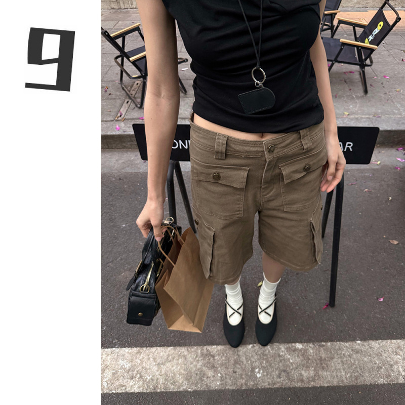 [9Hour]2026 Summer American Retro Style Work Shorts for Women Multi-Pocket Casual Shorts Cx107