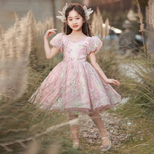 女童主持人礼服轻奢小众跨境公主裙粉色儿童小花童钢琴演奏演出服