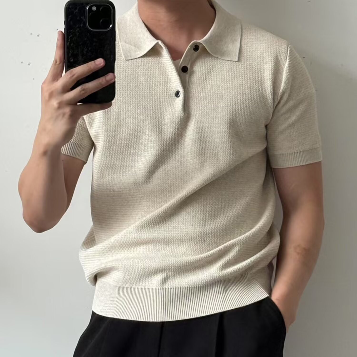 Polo camiseta de punto camiseta de manga corta camiseta de hombre texturas con solapa de color viejo viento de negocios de verano fábrica transfronteriza al por mayor