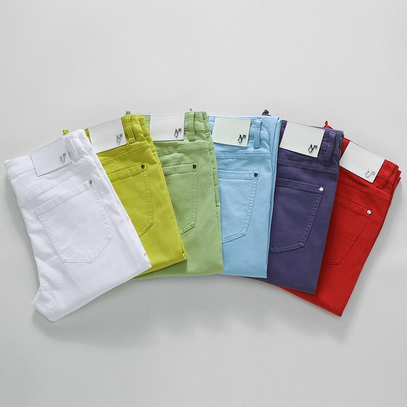 2025 Summer Thin Color Trendy Personalized Casual Jeans Men's Trendy Korean Style Stretch Small Leg Pants Men