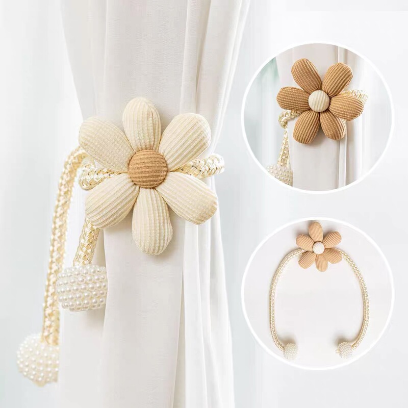 Cross-border foreign trade temu hot ins style cute three-dimensional flower pearl buckle curtain strap children's room decoration Cross-border foreign trade temu hot ins style cute three-dimensional flower pearl buckle curtain strap children's room decoration