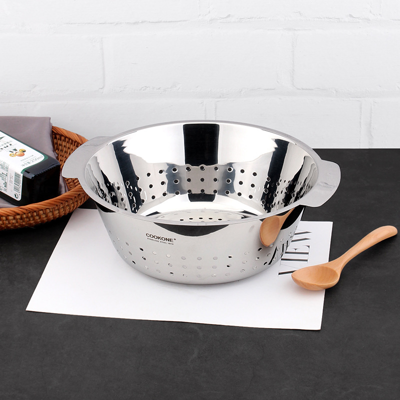 COOKONE 18 / 10 acero inoxidable cesto de drenaje casero cuenca de drenaje lavar verduras lavar frutas cesto de platos