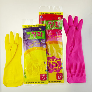 Foreign trade export version independent packaging dishwashing gloves women's natural rubber gloves thickened extended household waterproof