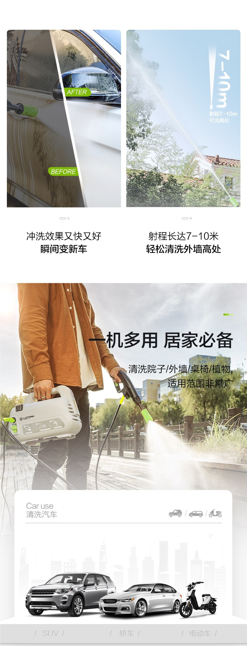 Greenfield Car Washing Machine High-Pressure Water Gun Household 220V Powerful Portable Car Brushing Artifact High-Power Water Pump Cleaning Machine