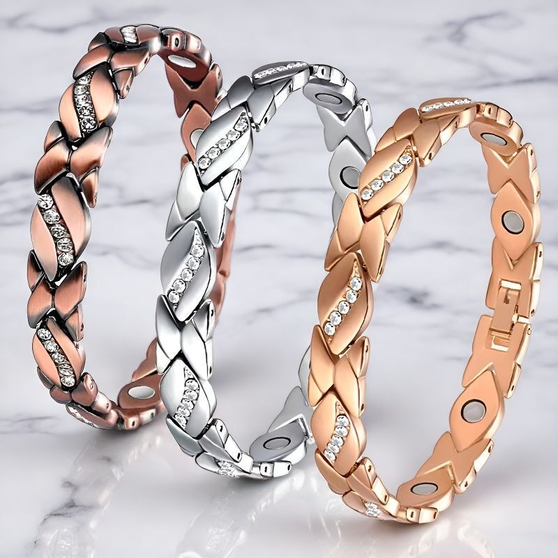 Xinqiao Amazon Red Copper Inlaid Diamond and Gemstone Bracelet Strong Magnetic Leaf Magnet Health Bracelet Factory Direct Sale