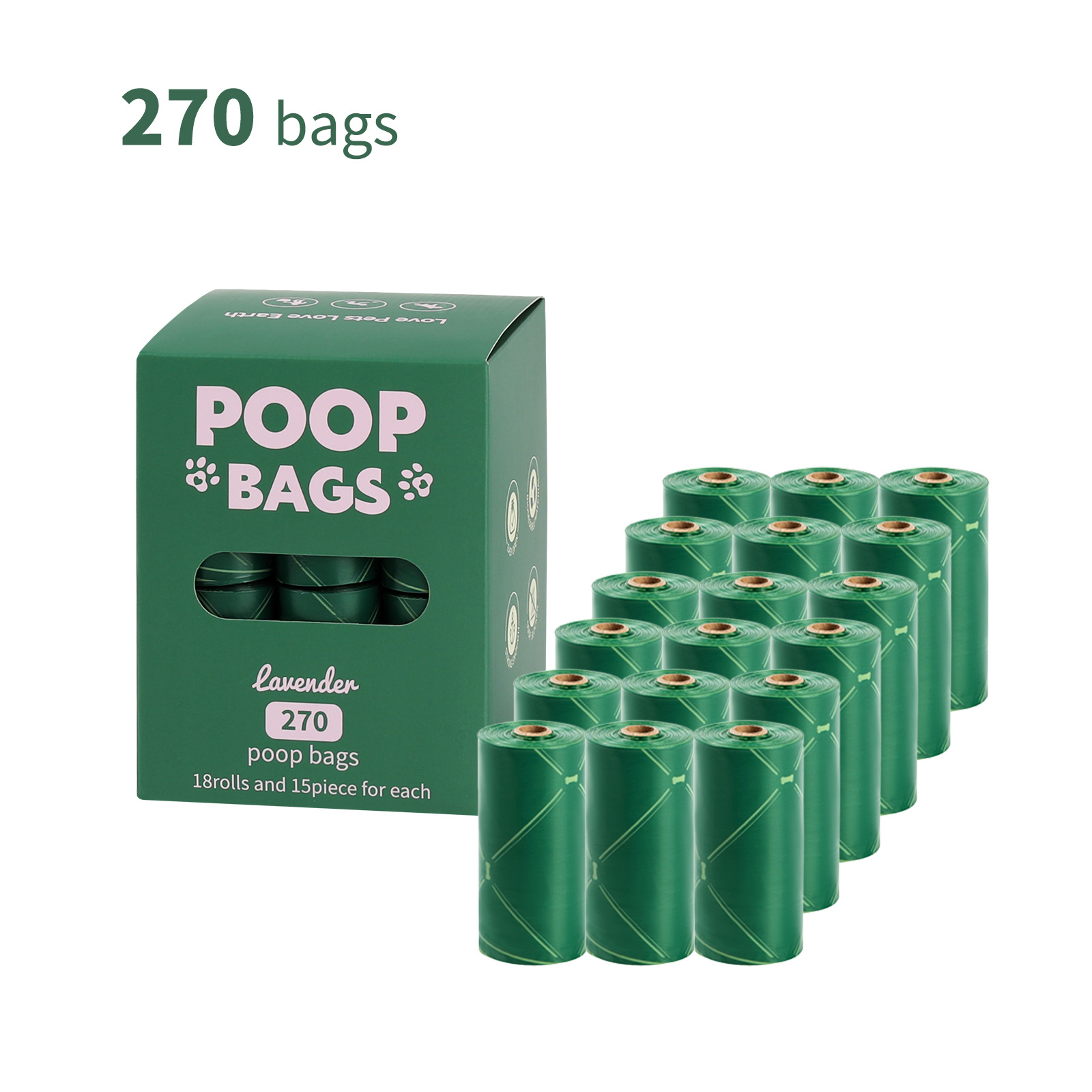 Nuevo medio ambiente biodegradable bolsa de basura de mascotas bolsa de basura distribuidor de bolsa de heces OPP caja de cabeza de fijación empaquetada bolsa de heces
