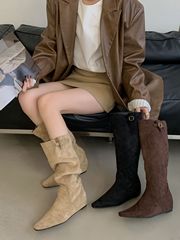 复古堆堆靴长筒靴女靴2025年新款西部牛仔长靴子内增高绒面瘦瘦靴