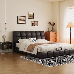 Small apartment master bedroom Italian style light luxury medieval style first floor leather bed storage drawer 1.8m*2m large wedding bed