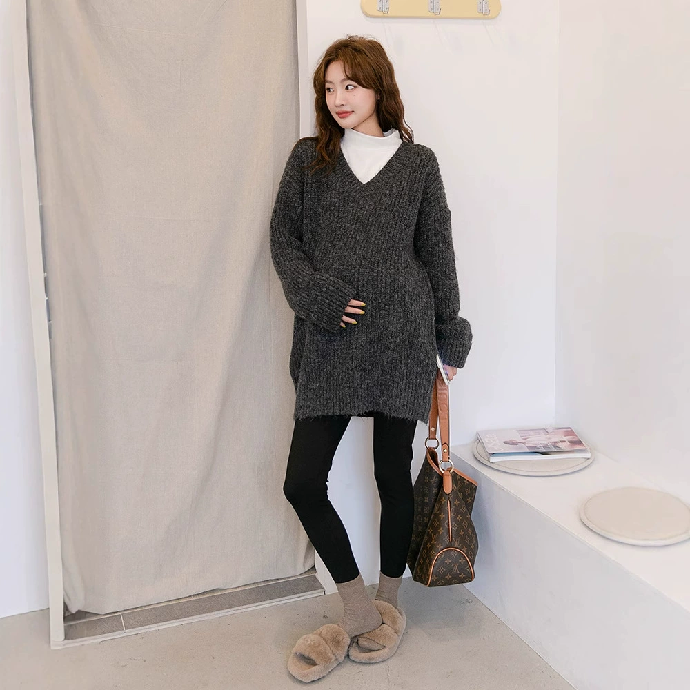 Зимняя одежда для беременных Корейский свитер с V-образным вырезом