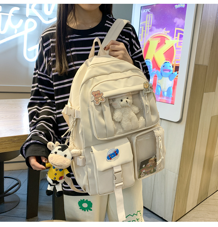 637g Weight Polyester Lining Material Zipper Closure Type School Occasion Nylon Material Solid Color Pattern Women'S Gender Square Shape White, Pink, Green, Blue, Black Color Large Size Wholesale Large Capacity Bear Backpack Nihaojewelry 22