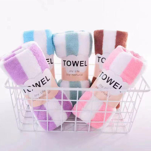 Coral Fleece Towel Colorful Knitted Stripe Water Ripple Towel Thickened Absorbent Household Children Adult Face Washing Towel 