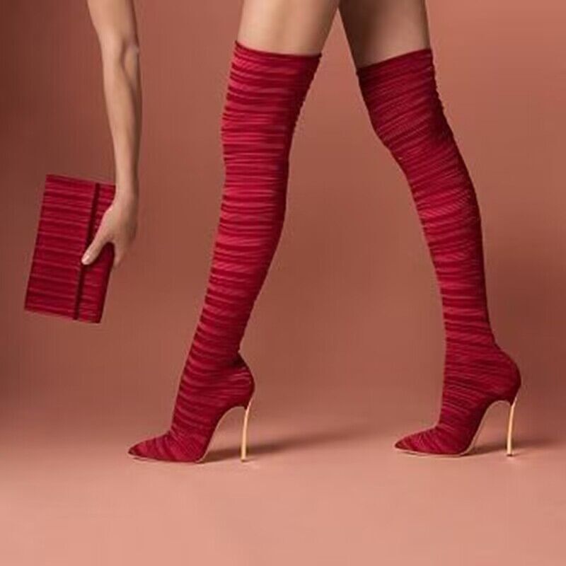 European and American Foreign Trade Pointed-Toe Elastic Sock Boots with Metal Heels, Large Size Slimming Boots, Thin High Heels, Thigh-High Iron Heel Pole Dance Boots European and American Foreign Trade Pointed-Toe Elastic Sock Boots with Metal Heels, Large Size Slimming Boots, Thin High Heels, Thigh-High Iron Heel Pole Dance Boots