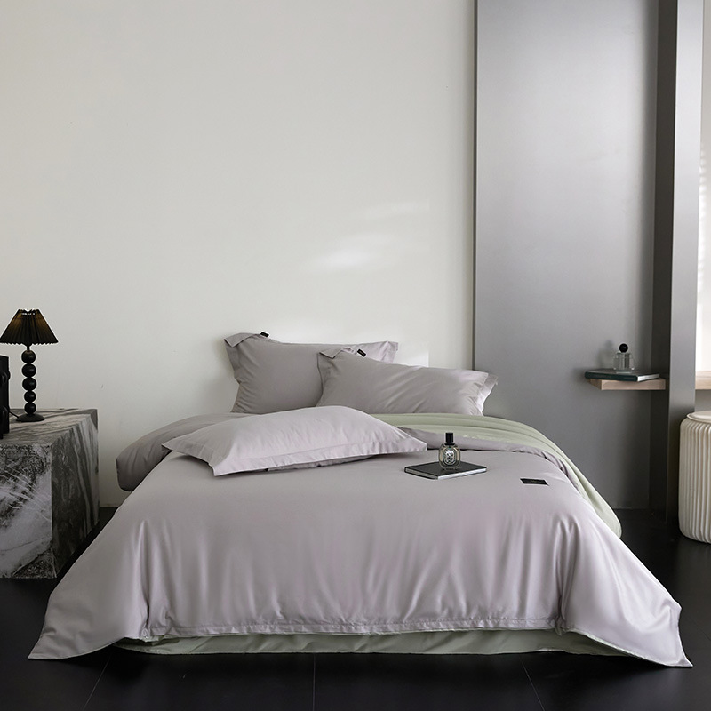 2026 New High-End 100S Solid Color Xinjiang Long-Staple Cotton Light Luxury All-Cotton Four-Piece Set Pure Cotton Duvet Cover and Fitted Sheet