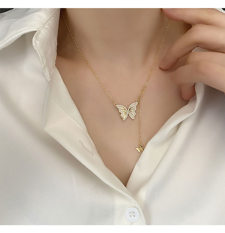 Fashion Butterfly Copper Inlay Zircon Pendant Necklace 1 Piece