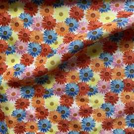 平纹涤纶印花面料菊花彩色雏菊田园花朵娃娃衣服桌布手工饰品布