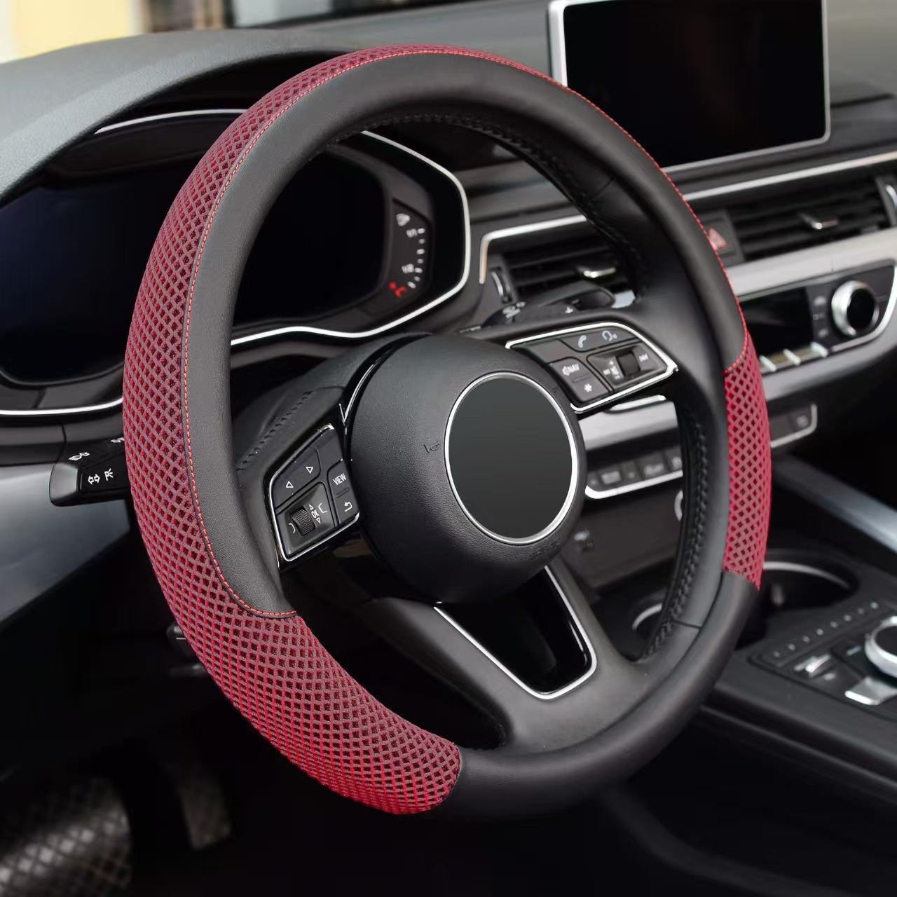 Car Steering Wheel Cover for All Seasons, Seam-Free Leather Ice Silk Men's and Women's Sports Universal Handlebar Cover