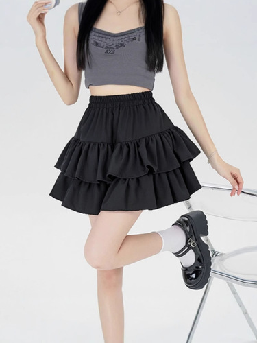 White ruffled fluffy cake dress for women, new summer ballet skirt, high-waist, small a-line skirt
