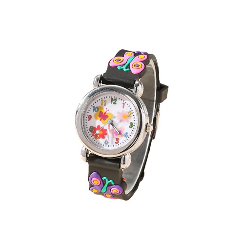 Children's trendy butterfly silicone quartz watch for boys and girls, students, large dial