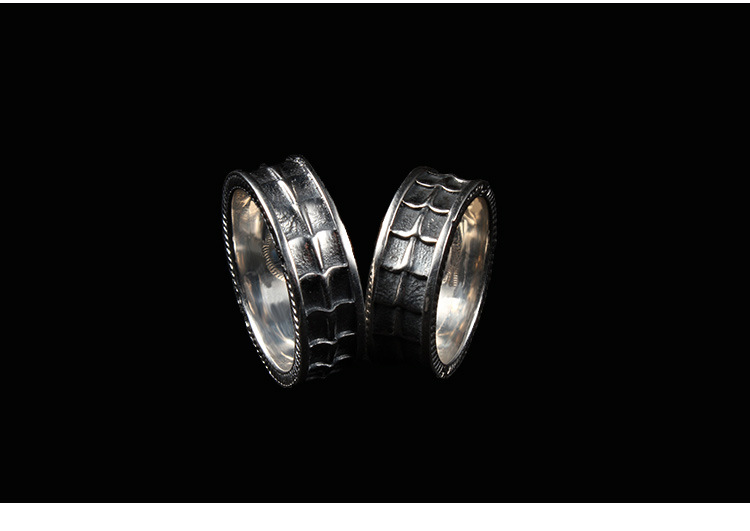 Vintage Designer Ring For Men Scale Pattern Handmade Silver Band_voghion.com
