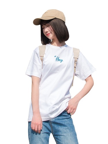 Three-dimensional embroidery white t-shirt short-sleeved ins style student Korean style simple trendy half-sleeve  male and female couple style