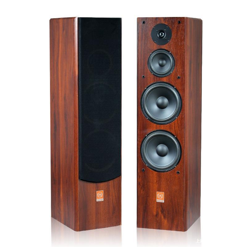 Hifi Speaker Passive Wooden Three-Way Floor-Standing Speaker 80W Dual 8inch Bass Living Room Home Theater Karaoke