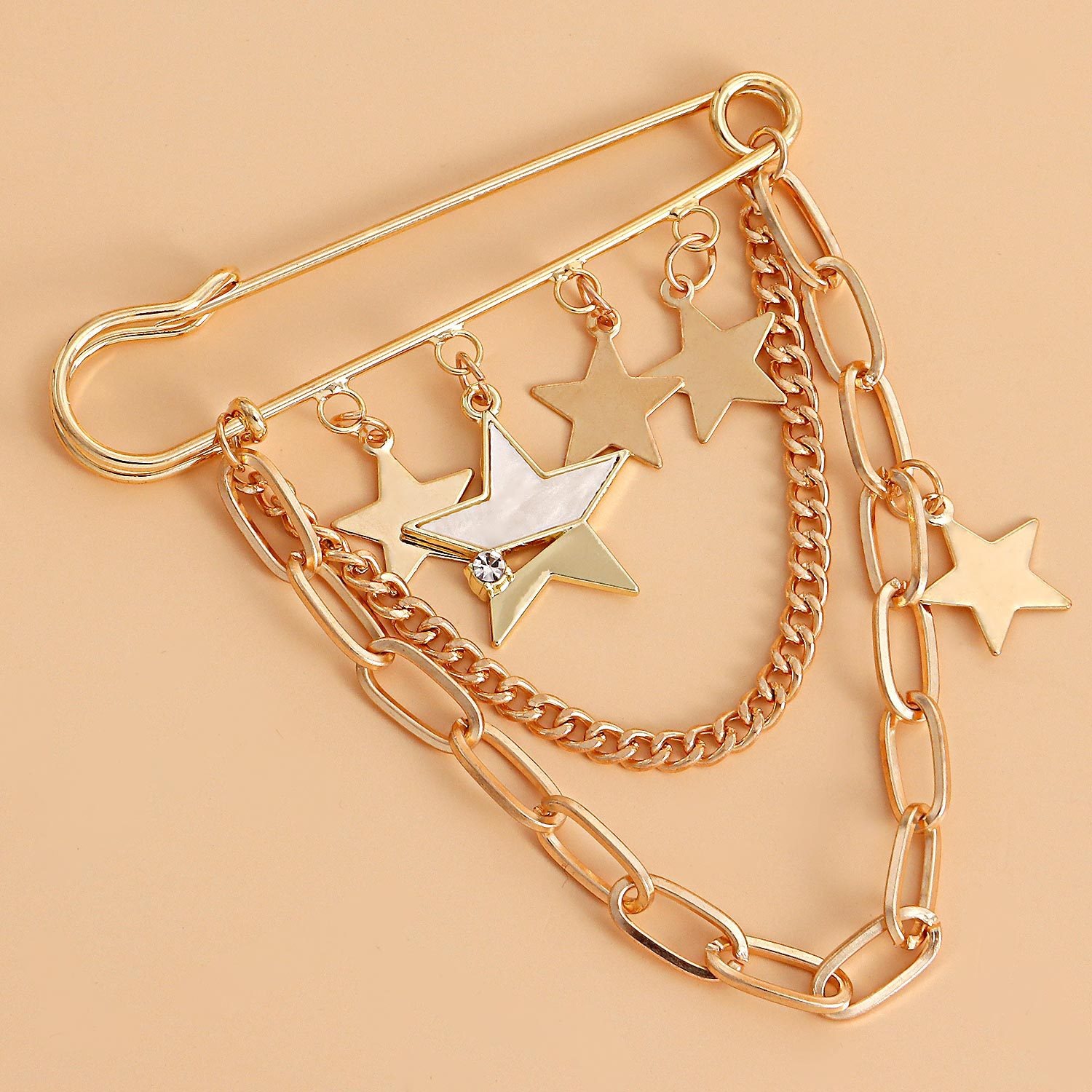European and American Cross-Border Jewelry Personalized Metal Five-Pointed Star Pendant Tassel Brooch Pendant Fashionable Versatile Star Pin