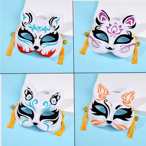 Half-face cat-face fox mask hand-painted Japanese style anime party and dance supplies for men, women and children