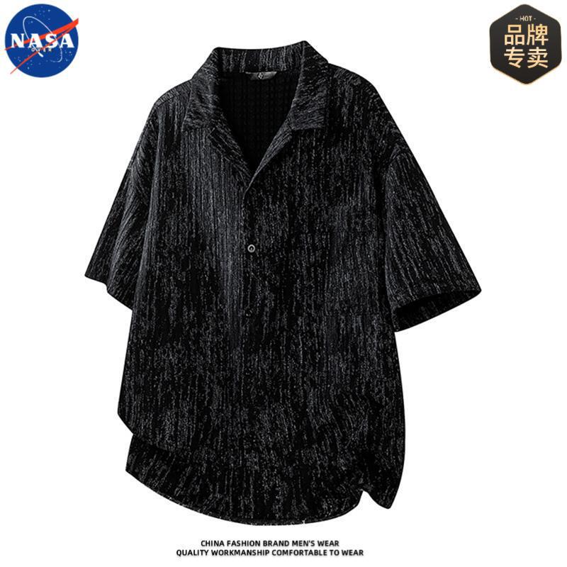 Nasa Brand High-Quality Ice-Feel Knitted Short-Sleeved Shirt for Men, Summer Casual Breathable Light Luxury Old Money Style Shirt