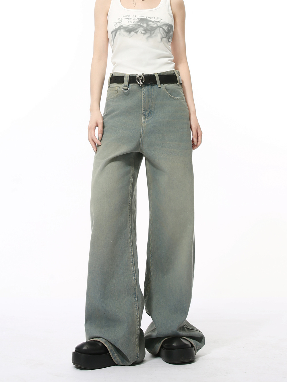 MTLCLOTHES Hombres| Nuevos productos de otoño rectos estadounidenses de piernas anchas de molienda blanca lavado super jeans sueltos