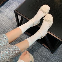 2025年新款粗跟浅口一字带粗跟玛丽珍单鞋女韩版英伦风学生女凉鞋