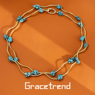 New Chinese turquoise special-shaped natural stone necklace multi-loop bracelet cross-border sweater chain jewelry explosion wholesale