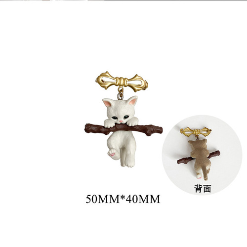 Factory direct sales cute cat brooch holding a branch, cartoon suit men's fixed decorative pin anti-exposure brooch for women