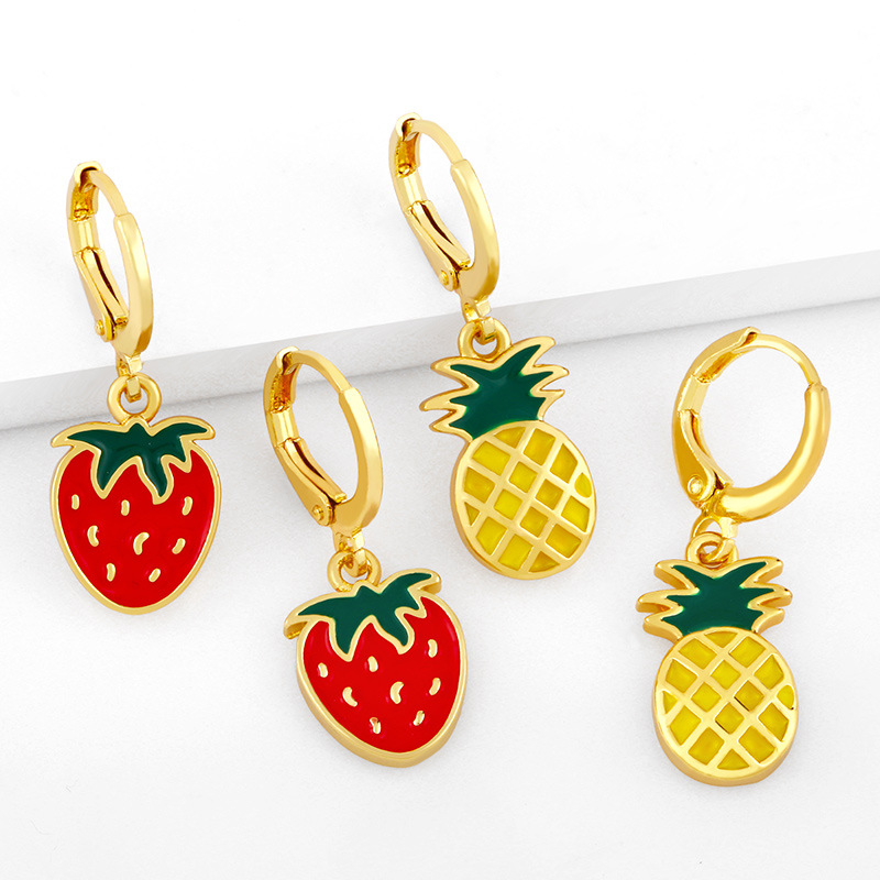 Cute Tropical Fruit Drop Oil Banana Strawberry Earrings display picture 1