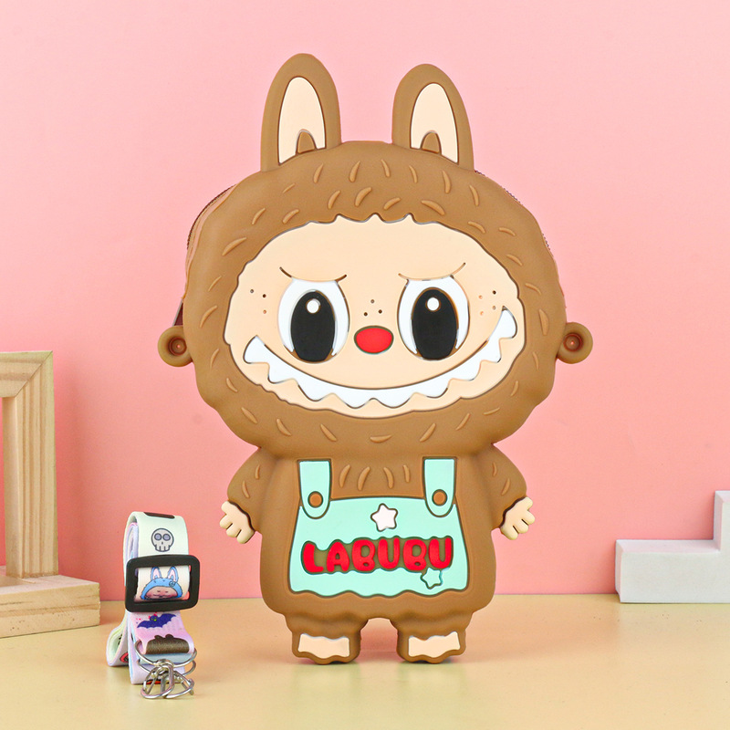 Labubu シリコーン携帯電話バッグ漫画かわいい誕生日ギフト弓シリコーン小銭入れハイエンドクロスボディバッグ|undefined