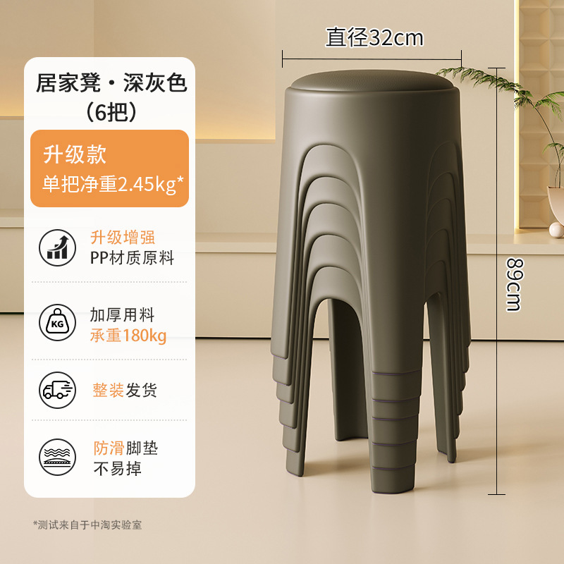 Los taburetes de plástico se pueden apilar para el hogar, taburetes redondos de crema de lujo ligero, mesa y silla de comedor de sala de estar, sillas de repuesto resistentes y duraderas