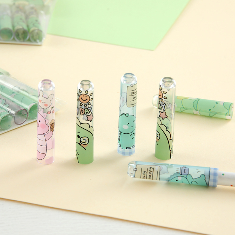 Dinosaurio pequeño fresco y transparente tapa de lápiz dibujos animados lindo puerco puerta permanente pequeño bolígrafo cubierto extensor de bolígrafo papelería