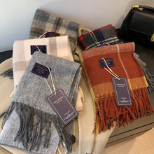 美拉德围巾女冬季2024新款韩版高级感复古格子保暖围脖男毛线情侣