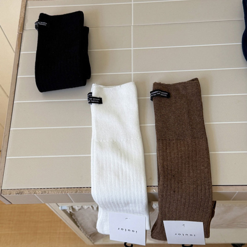布标小腿袜子女秋冬新品ins潮有氧棉堆堆袜灰色字母标中jk长筒袜|undefined