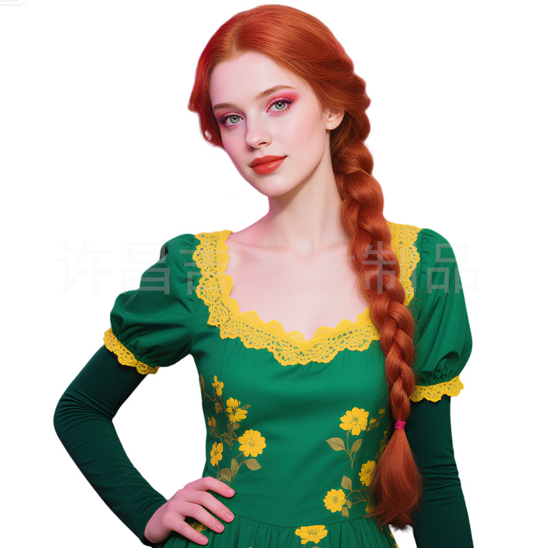 Amazon Cross-Border Wig Red Brown Big Braid Fiona Princess Halloween Cosplay Chemical Fiber Wig