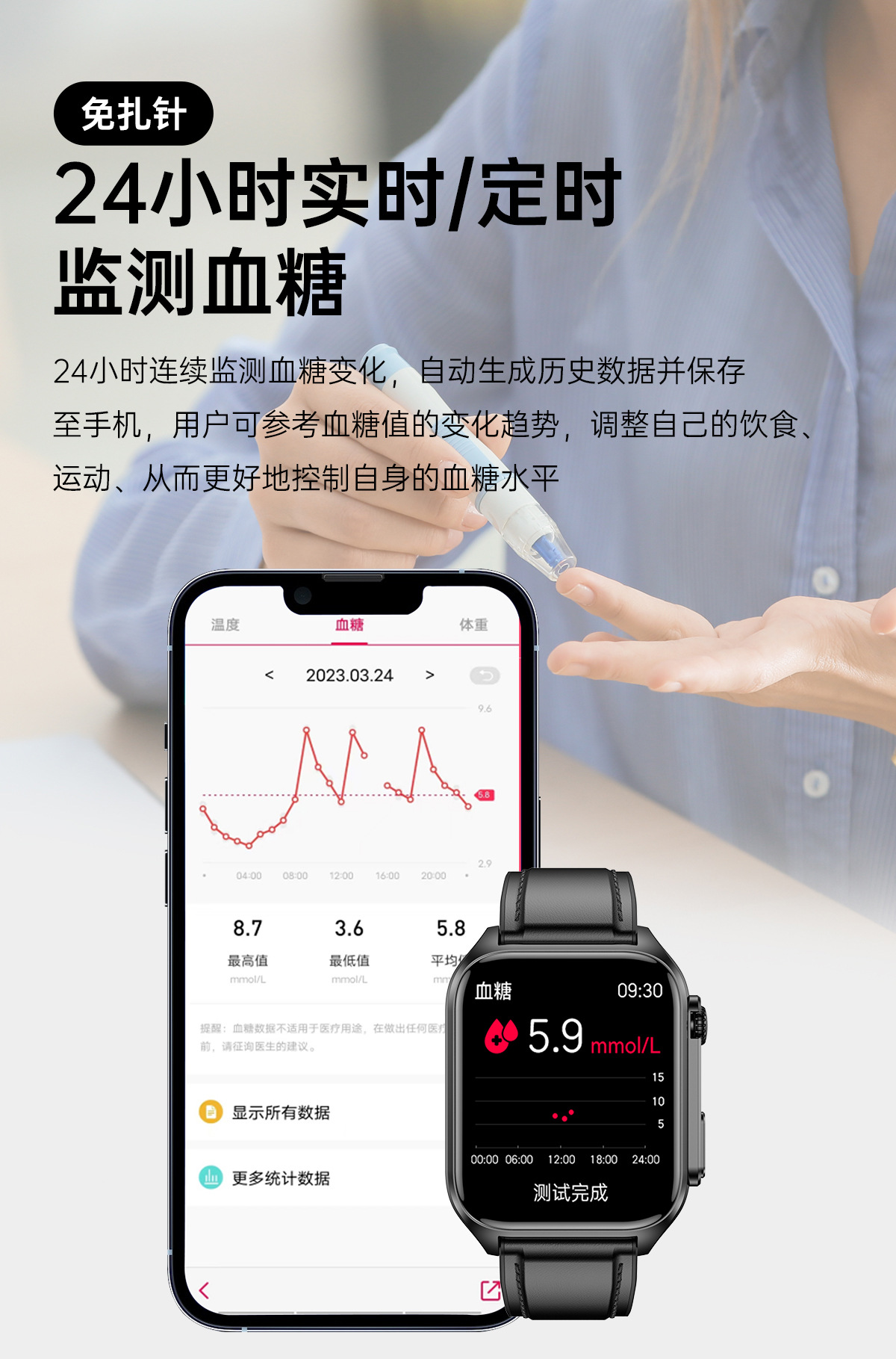 TK12 smartwatch: Blood sugar, Bluetooth call, heart rate, blood oxygen, blood pressure, electrocardiogram detection, step-counting fitness band undefined