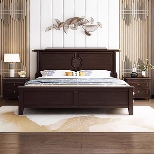 Solid wood bed Chinese style double bed 1.5m bed 1.8m master bedroom king bed high-end atmospheric Chinese style wedding bed storage bed