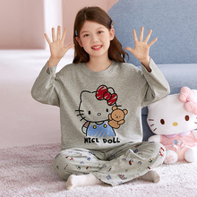 100%纯棉儿童睡衣女童春秋季长袖家居服中大童小女孩卡通全棉套装