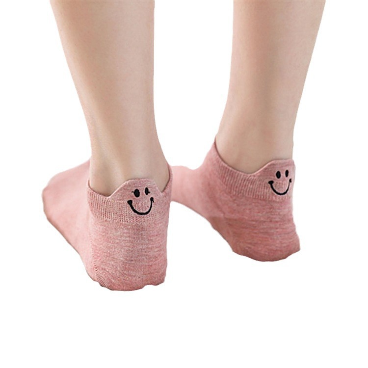 Calcetines de algodón de verano talón lindo japonés dibujos animados ojos sonrisa bordado mujeres Calcetines