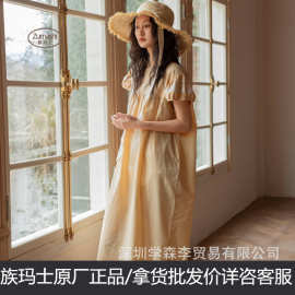 族玛士春夏季女新款家居服纯棉刺绣薄款睡裙法式宽松可外穿175