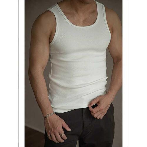 Summer high-stretch cotton vest for men, Korean style sports figure-fitting threaded sleeveless T-shirt, new style, pure rib