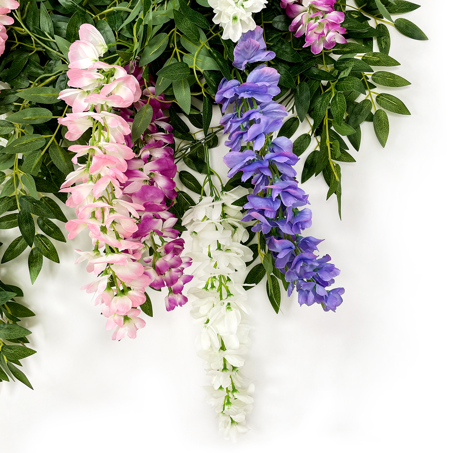 Simulación wisteria arco de boda decoración flor de frijol Simulación flor de wisteria hojas verdes Simulación flor de frijol