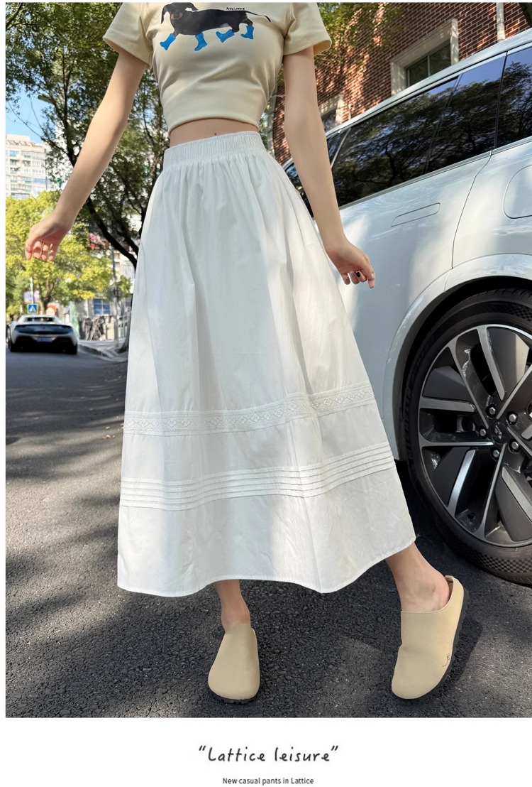 Chân váy xòe chữ A trắng phong cách Hàn Quốc eo thun — Màu trắng (vải cotton lót túi) chi tiết 19