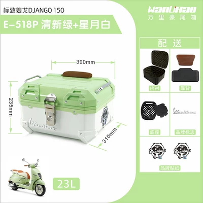 Motorcycle trunk, Wanlihao Peugeot Django 150 - jango-518p-fresh-green-starry-moon-white-lining-brown-backrest